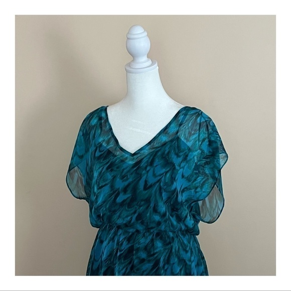 🤍 Peacock-Blue Special Occasion Dress w/ Feathery Pattern || Size Small - Picture 2 of 11